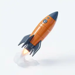Minimalist 3D glossy launch rocket taking off